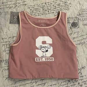 Mauvey-Pink Snoopy Cropped Tank Top from Zara